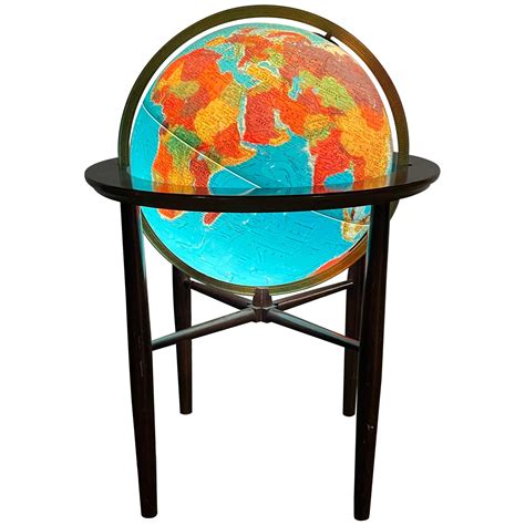 Modernist Lighted World Globe On Stand Illuminated Scan Globe As