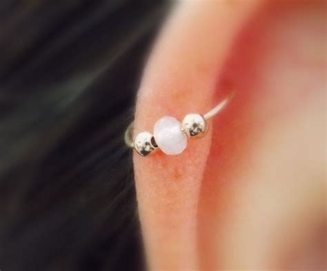 Cartilage Earring Tiny Gemstone Gold Hoop Gold Cartilage Etsy