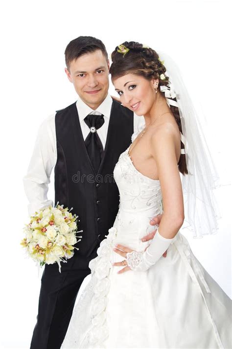 Wedding Couple Bride And Groom Fashion Portrait Elegant Suit Stock