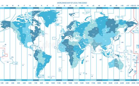 Mapa Del Mundo Con Las Zonas Horarias Estándar En Colores Del Azul