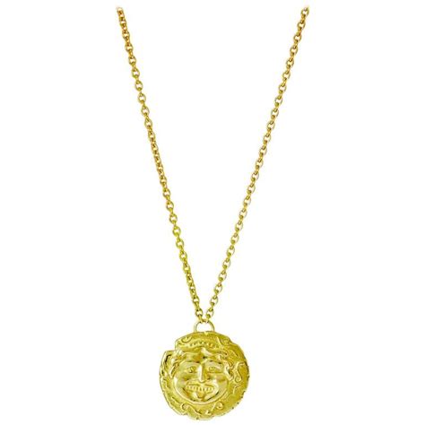 Medusa 18 Karat Yellow Gold Coin Necklace For Sale At 1stdibs