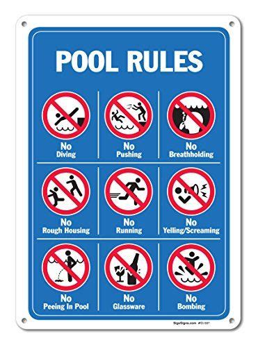 Pool Signs Pool Rules Sign With Graphics Large 10 X 14 Aluminum