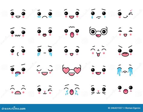 Kawaii Cute Faces Anime Comic Funny Emotion Japanese Emoji Elements