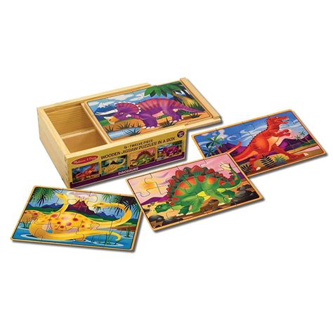 Melissa And Doug Dinosaurs 4 In 1 Wooden Jigsaw Puzzles In A Storage Box