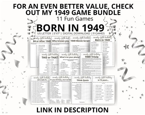 1949 Trivia Game 75th Birthday Party Games Born In 1949 Game 1949