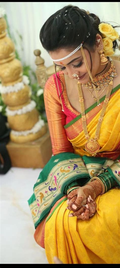 Marathi Girl Yellow Wedding Saree