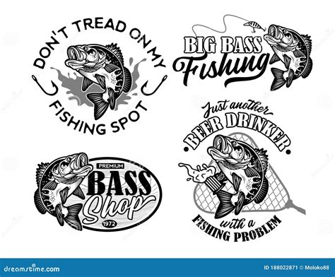 Vintage Largemouth Bass Fish Fishing Logos Vector Illustration Stock