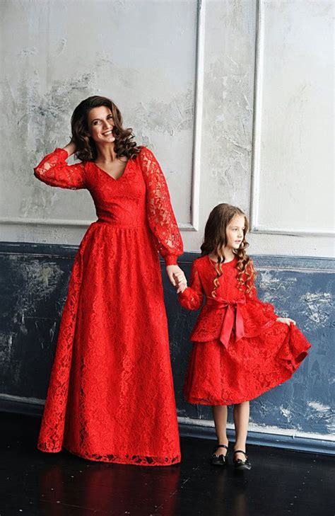 Red Mother Daughter Lace Matching Dress A Line Mommy And Me Etsy