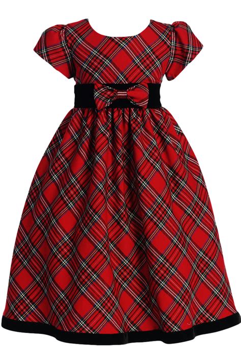 Red And Green Plaid Holiday Dress With Black Velvet Trim Girls 4t To