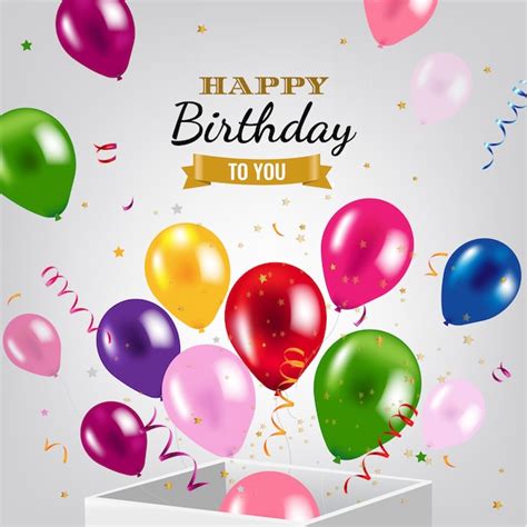 Happy Birthday Greeting Card With Box And Balloons Premium Vector