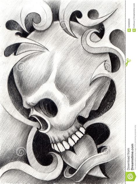 Art Skull Heart Tattoo Stock Illustration Illustration