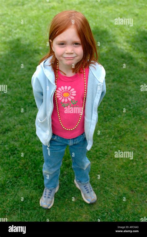 Portrait Of Redhead Irish American 5 Five Year Old Young Girl Stock