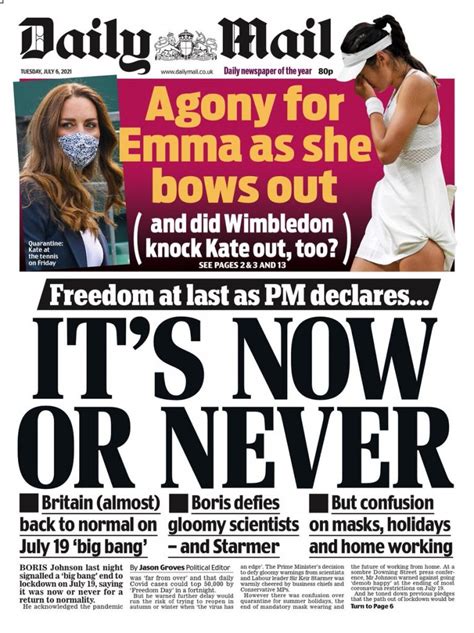 daily mail front page 6th of july 2021 tomorrow s papers today