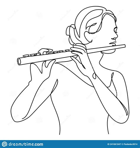 Silhouette Of A Beautiful Woman With A Flute In A Modern Continuous Line Style Flute Girl