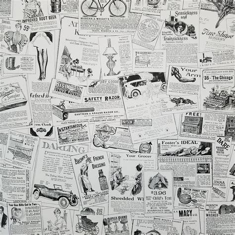 Black White Vintage Ads Wallpaper Bk32083 D Marie Interiors