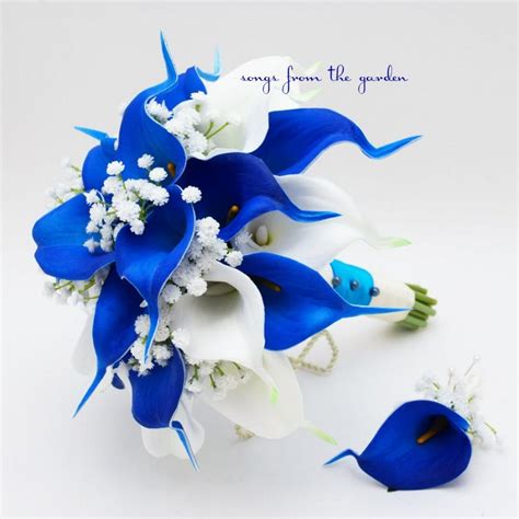 Blue And White Real Touch Calla Lily Bridal Bouquet Groom S Boutonniere