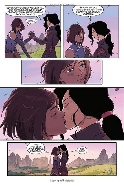 nickalive preview pages from first legend of korra comic show korra and asami s first kiss as