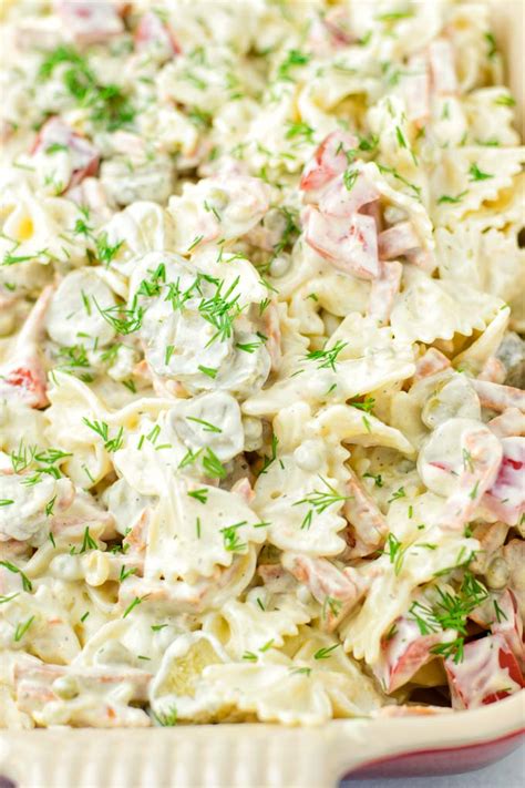 Easy macaroni salad is loaded with veggies, cheese and more. Bow Tie Pasta Salad mayo free - Contentedness Cooking