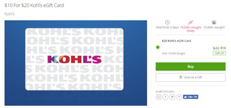 These virtual gift cards can be redeemed at any kohl's store or online at kohls.com. YMMV Groupon: $20 Kohl's Giftcard For $10 - Doctor Of Credit