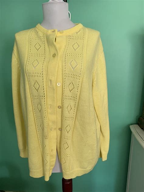 Vintage Granny Cardigan Yellow Sweater Womens Xl Gem