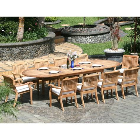 Teak Dining Set10 Seater 11 Pc Large 117 Oval Table And 10 Stacking