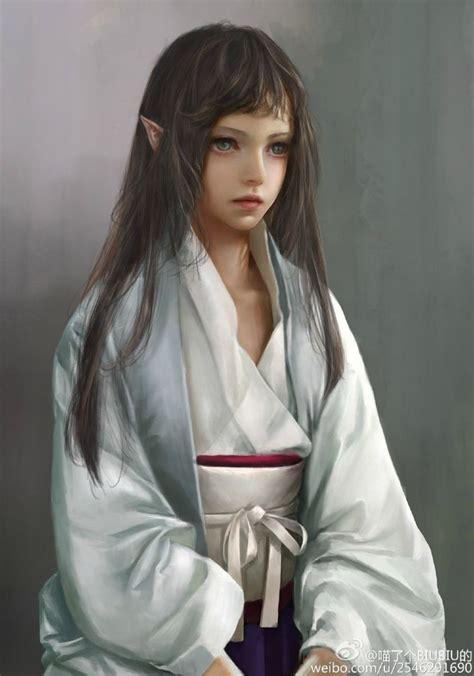 Elf Art Girl Kimono Original Long Hair Fantasy Green Eyes 3d Fantasy