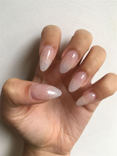 Clear Acrylic Almond Nails With Gel Glitter Polish 💅🏻 Clear Glitter