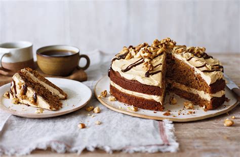 Soft and moist eggless dates and walnut cake which taste so yummy. Coffee And Walnut Cake Recipe | Coffee Cake | Tesco Real Food