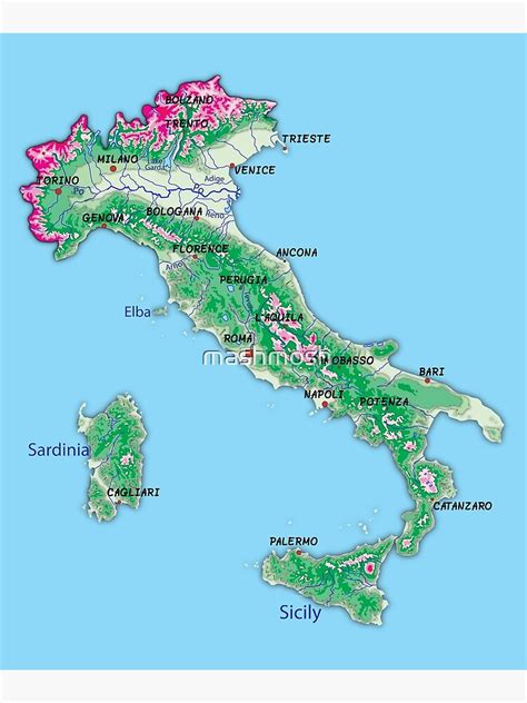 Italy Detailed Physical Map Topographic Map Of Italy With Country