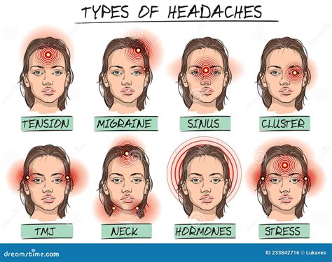 Types Of Headaches Set Of Headache Types Vector Illustration 131674056