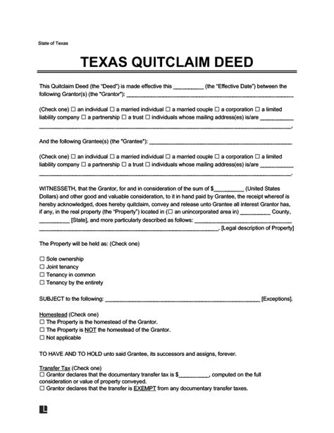 Free Texas Quitclaim Deed Form Pdf And Word