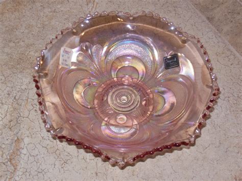 1978 Imperial Lenox Pink Carnival Glass 7 1 2 Crimped Bowl Nos