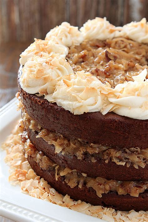 In a large bowl, beat together the butter and cream cheese until light and fluffy. German Chocolate Cake with Rum Glaze - Chew Your Booze