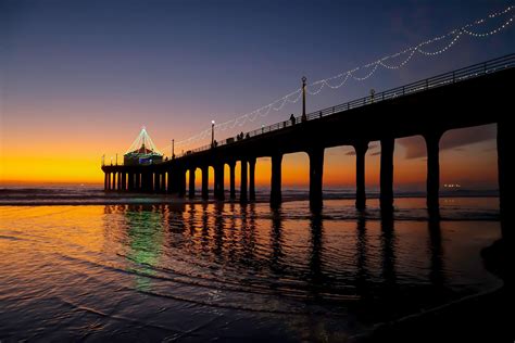 Manhattan Beach Pier With The Sunset Afterglow Sky California Etsy Manhattan Beach Pier