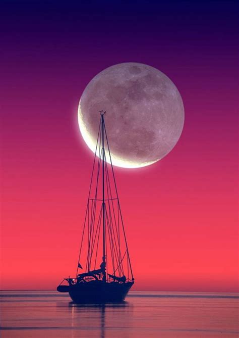 1920x1080px 1080p Free Download Midnight Sailing Moon Boat Pink