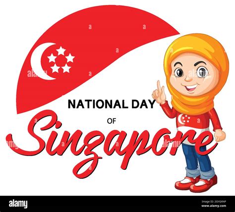 National Day Of Singapore Banner With A Muslim Girl Cartoon Character