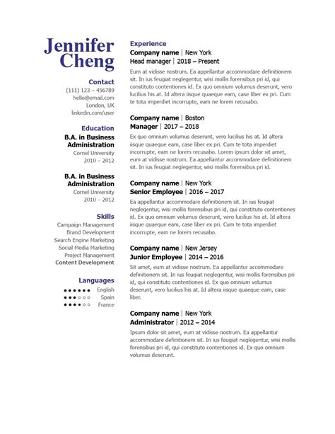 Classic Resume Template 120840 Ms Word Pages Blue Resumeway