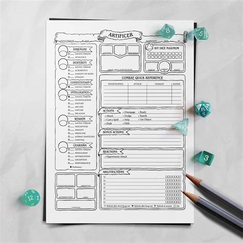 Artificer Character Sheet Dandd 5e Etsy Nederland