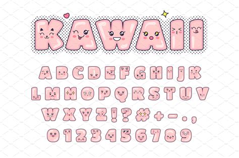 Kawaii Font Cute Alphabet Letters Background Graphics ~ Creative Market