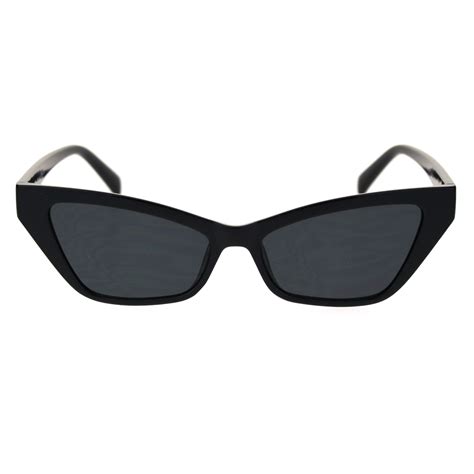 Sa106 Mod Chic Squared Cat Eye Narrow Plastic Sunglasses All Black