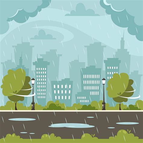 rain on city background rainy and windy day vector illustration in flat style 2274809 vector