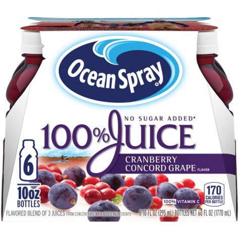 Ocean Spray 100 Cranberry Concord Grape Juice 6 Bottles 10 Fl Oz