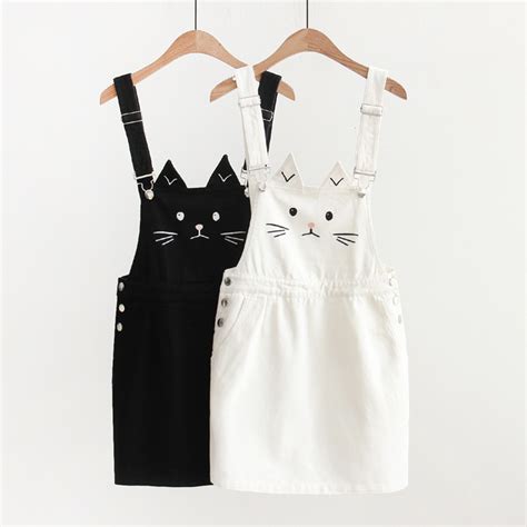 Kawaii Cute Cat Ear Embroidery Japanese Style Suspender Dress In 2020