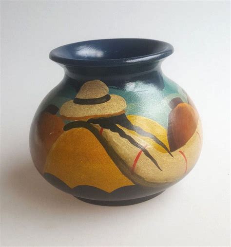 Peruvian Pottery Vase Pictorial Native People Hauling Water Signed