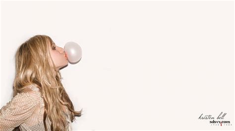 Blondes Women Kristen Bell Actress Models Celebrity Simple Background Bubble Gum Chewing Gum