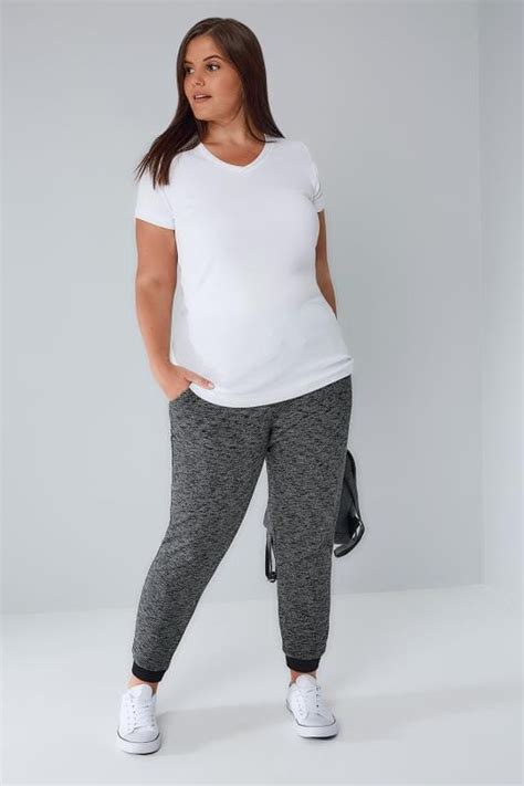 Grey Marl Joggers With Elasticated Waist And Cuff Plus Size