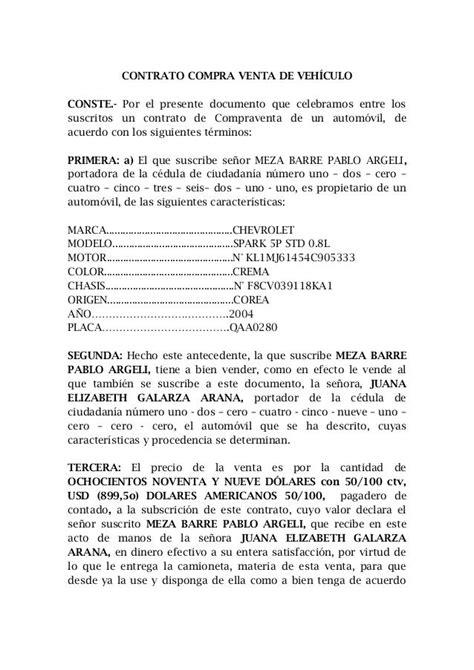 Contrato De Venta De Vehiculo Modelo Ecuador