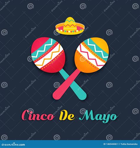 Cinco De Mayo Mexican Festive Banner Poster Of Mexico Symbol Maracas