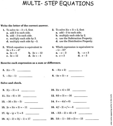 040 Solving Equations Word Problems Worksheets Multi Step — Db