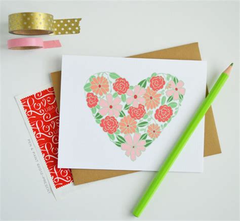 Set Of Four Floral Folded Note Cards Valentine Stationery Etsy